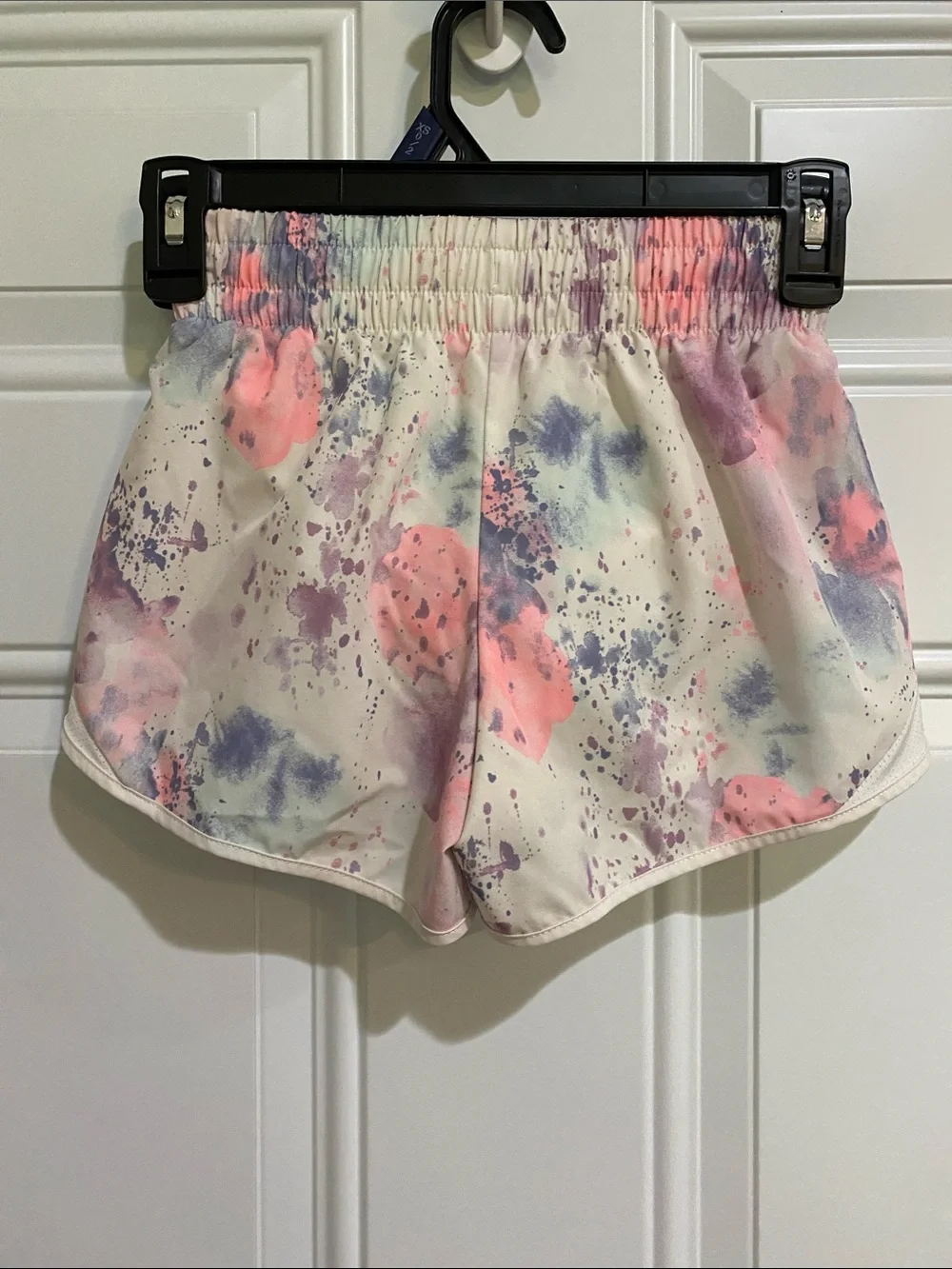 Athletic Works White Shorts with Pink and Purple Splash Print